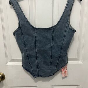 Denim Tank Top - Blue Corset-Style Women's Top